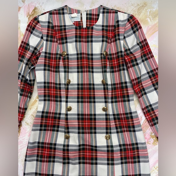 Santa Fe by Jim Tremblay Vintage plaid button red Sheath mini dress 10 - Picture 3 of 8